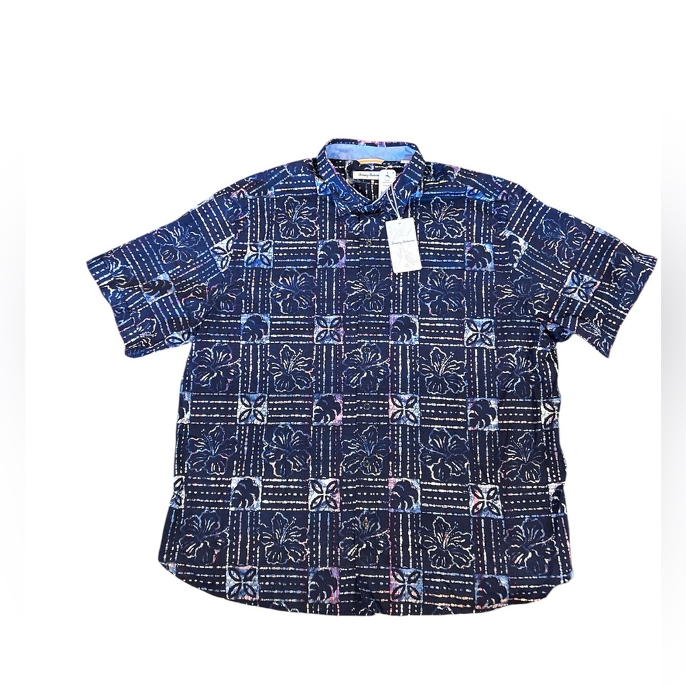 Tommy Bahama Men’s‎ 2XLB Short Sleeve Sandollar Batik Navy Button Up nWT